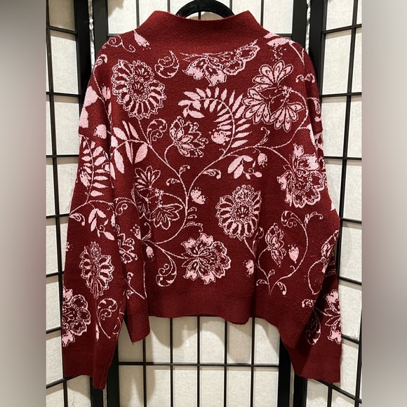 Kate & Sam Red FLORAL PULLOVER MOCK NECK WOMENS SWEATER SIZE XL - Picture 5 of 11